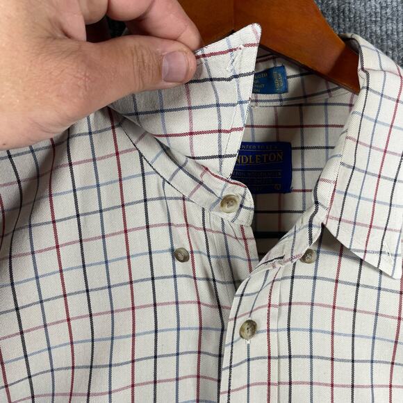 Pendleton Broadway Cloth Button Shirt Men's L Cream Red/Blue Check Long Sleeve - Picture 4 of 12